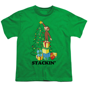 Curious George Stackin Kids Youth T Shirt Kelly Green