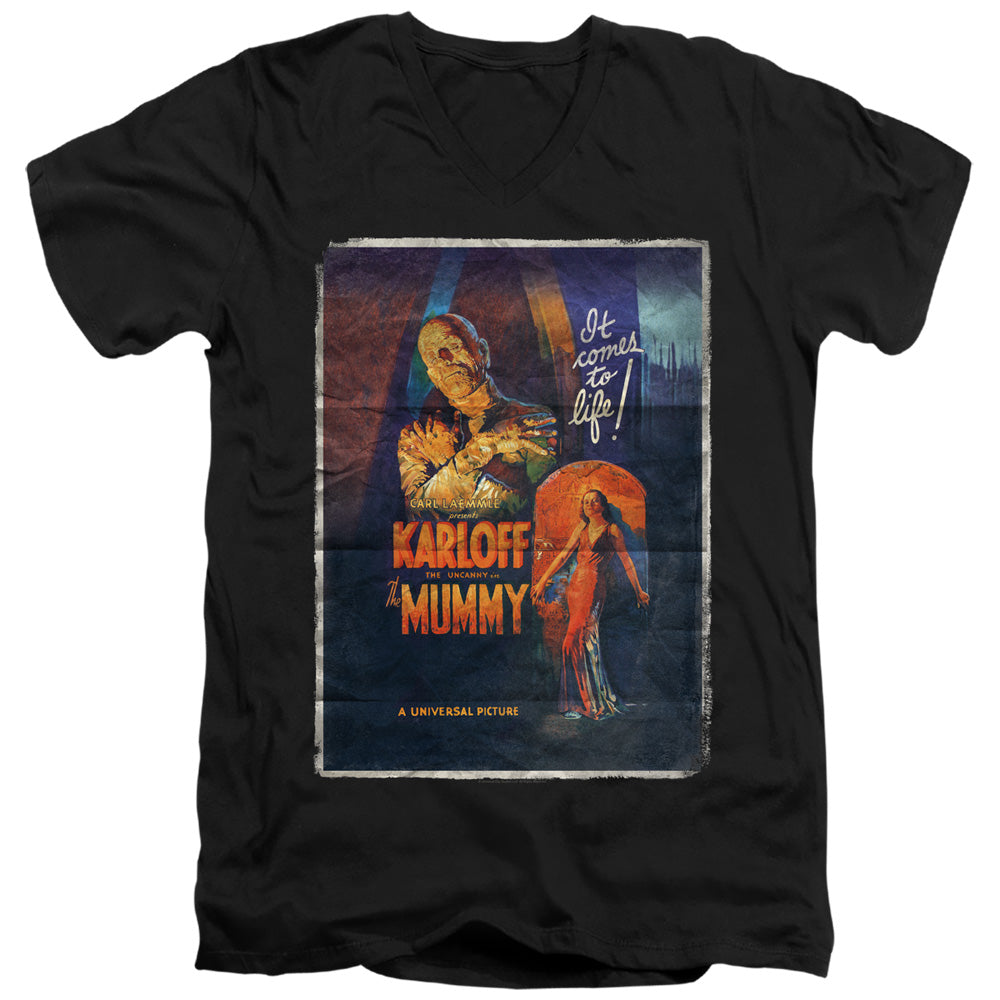 Universal Monsters Mummy One Sheet Mens Slim Fit V-Neck T Shirt Black