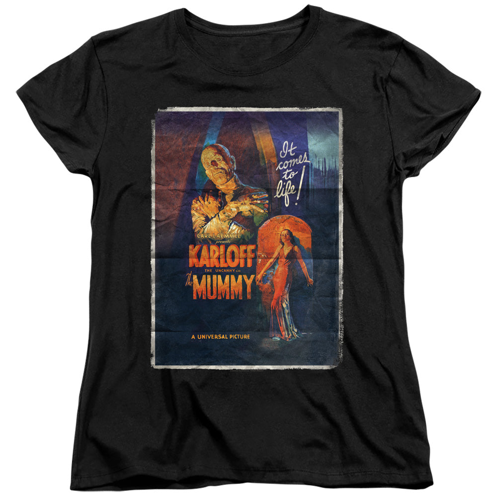 Universal Monsters Mummy One Sheet Womens T Shirt Black