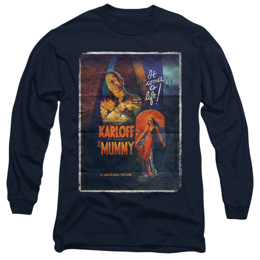 Universal Monsters Mummy One Sheet Mens Long Sleeve Shirt Navy Blue