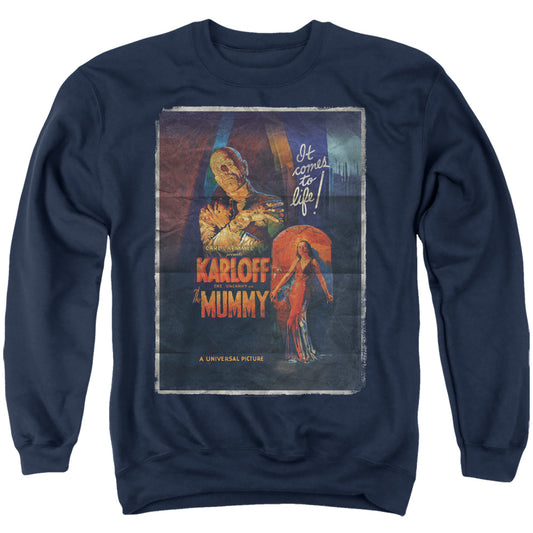 Universal Monsters Mummy One Sheet Mens Crewneck Sweatshirt Navy Blue