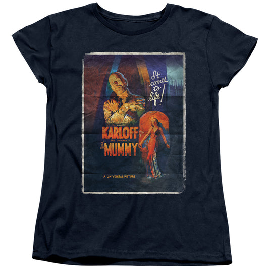 Universal Monsters Mummy One Sheet Womens T Shirt Navy Blue
