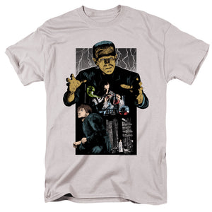 Universal Monsters Colored Frankenstein Illustrated  Mens T Shirt Silver