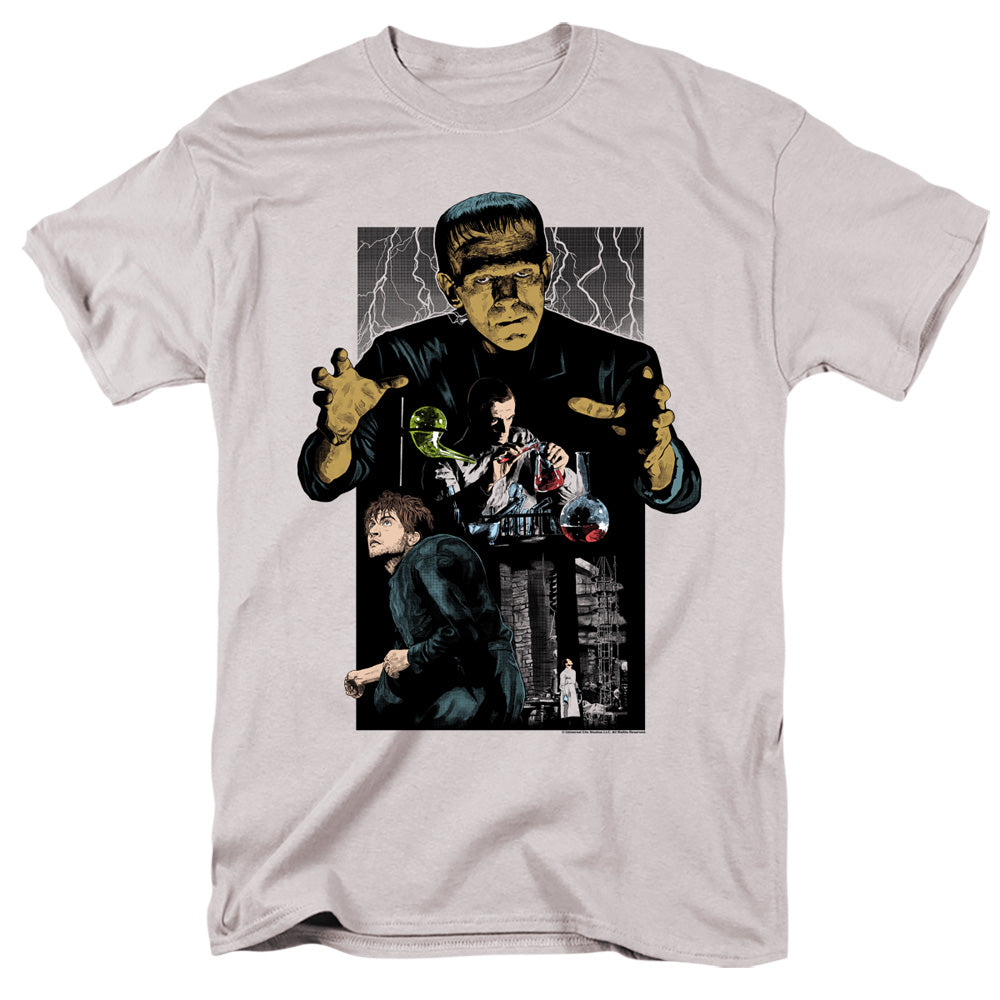 Universal Monsters Colored Frankenstein Illustrated  Mens T Shirt Silver