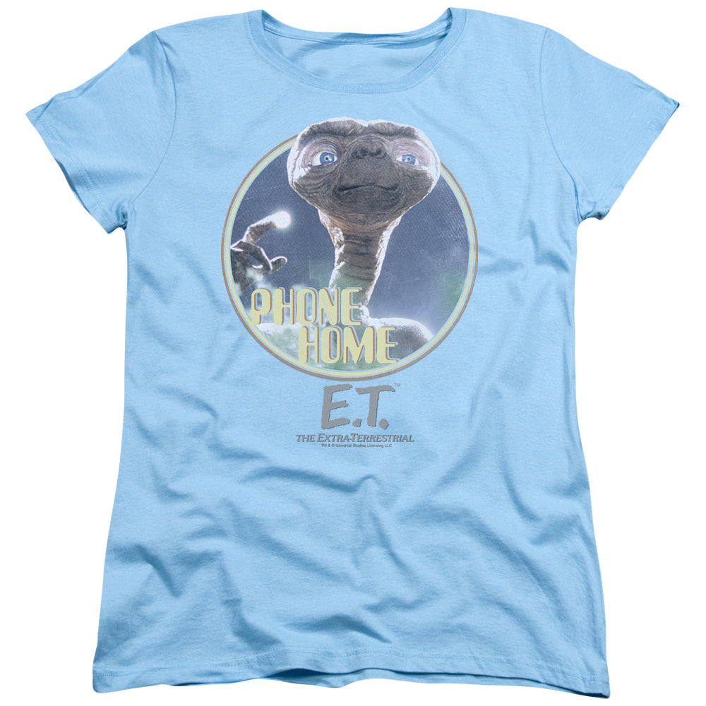 ET the Extra Terrestrial Phone Home Womens T Shirt Light Blue