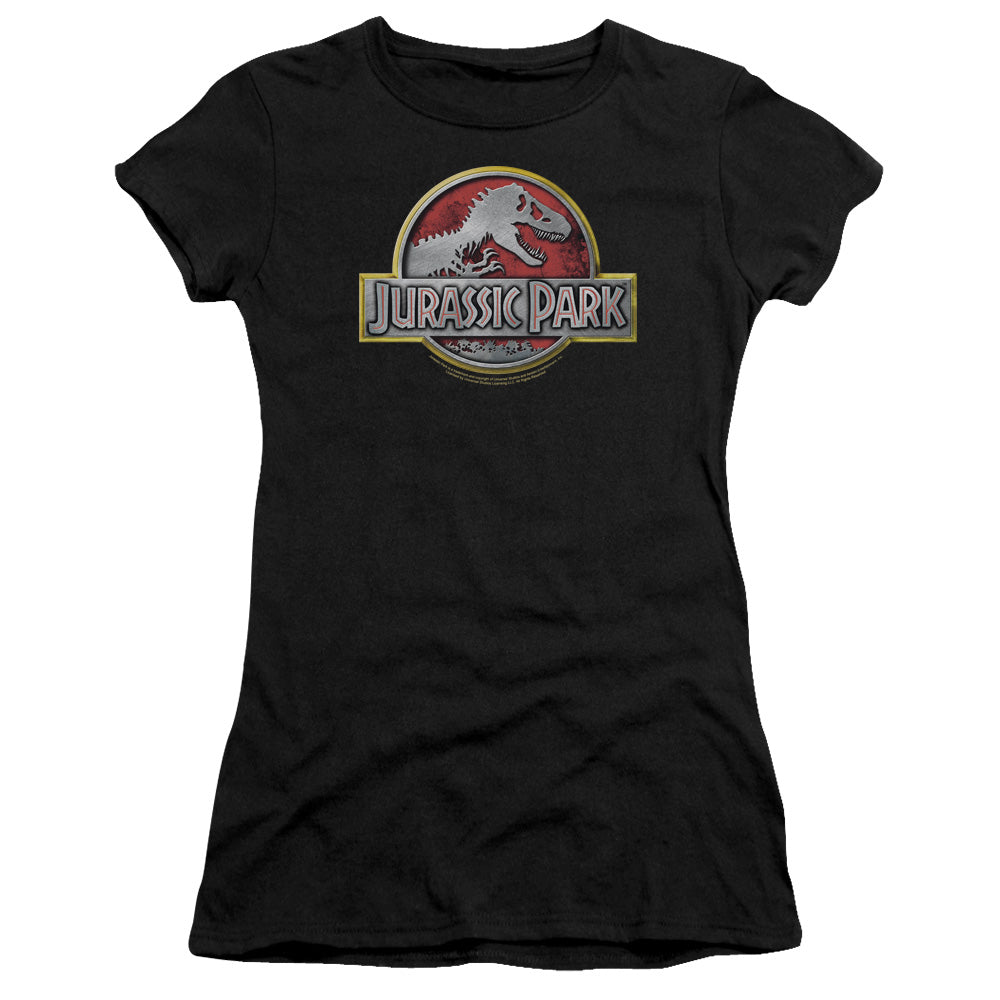 Jurassic Park Logo Junior Sheer Cap Sleeve Womens T Shirt Black