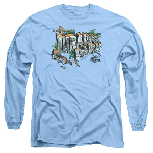 Jurassic Park Greetings From JP Mens Long Sleeve Shirt Carolina Blue