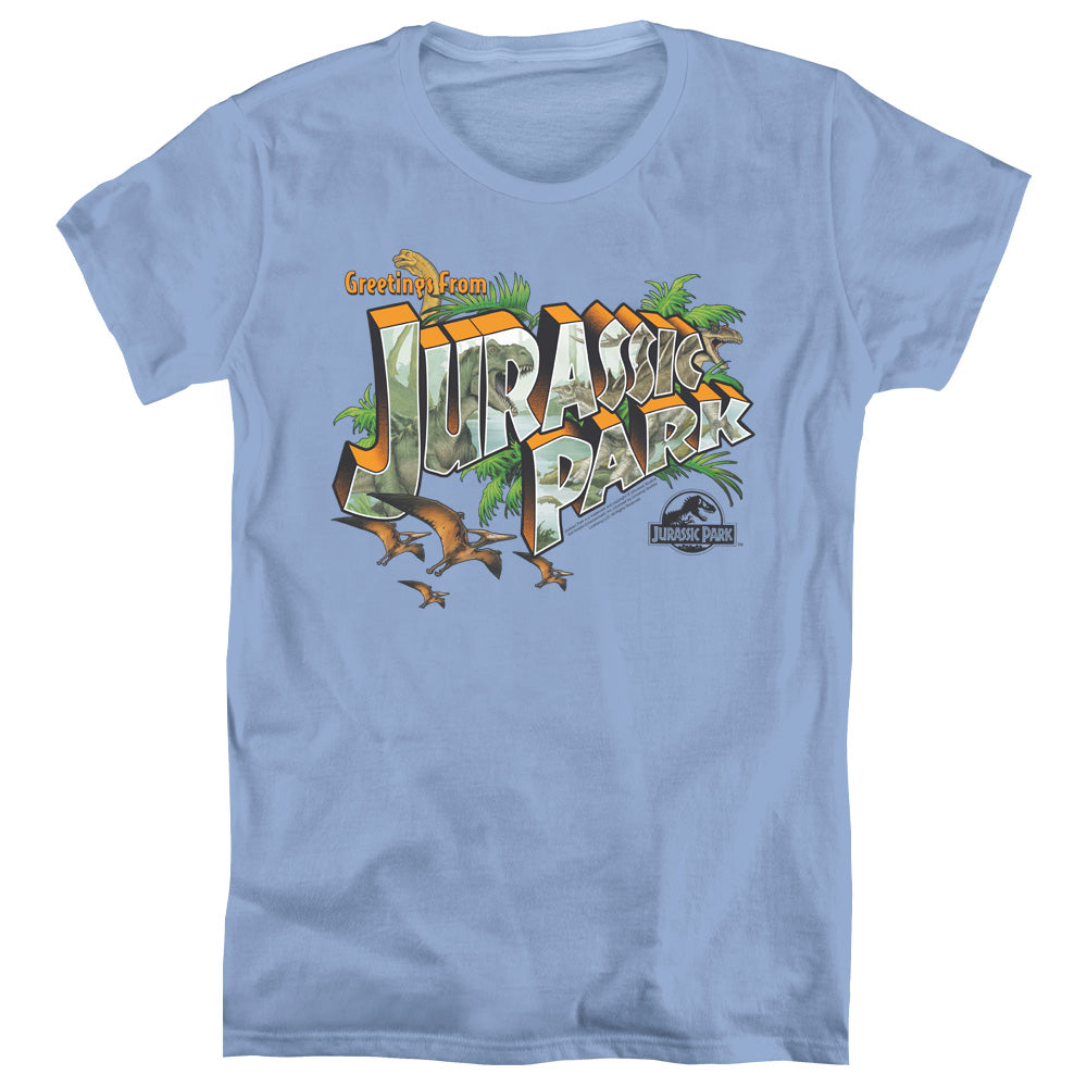 Jurassic Park Greetings From JP Womens T Shirt Carolina Blue