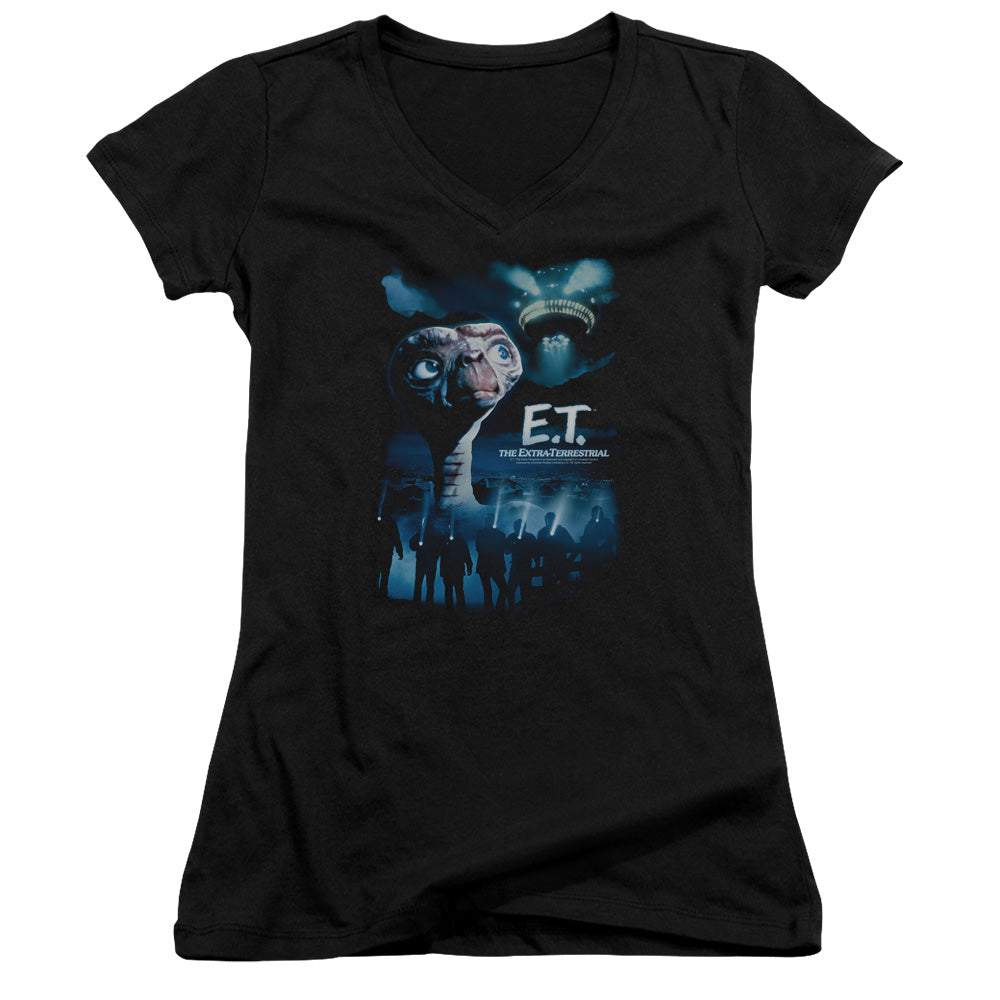 ET the Extra Terrestrial Going Home Junior Sheer Cap Sleeve V-Neck Womens T Shirt Black