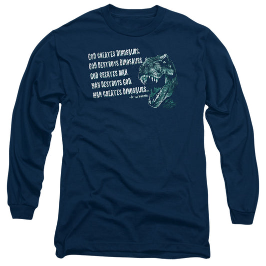Jurassic Park God Creates Dinosaurs Mens Long Sleeve Shirt Navy Blue