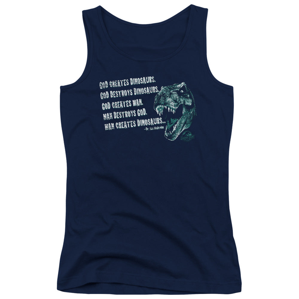 Jurassic Park God Creates Dinosaurs Womens Tank Top Shirt Navy Blue