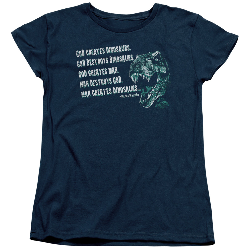 Jurassic Park God Creates Dinosaurs Womens T Shirt Navy Blue