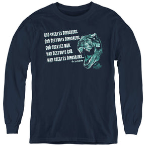 Jurassic Park God Creates Dinosaurs Long Sleeve Kids Youth T Shirt Navy Blue