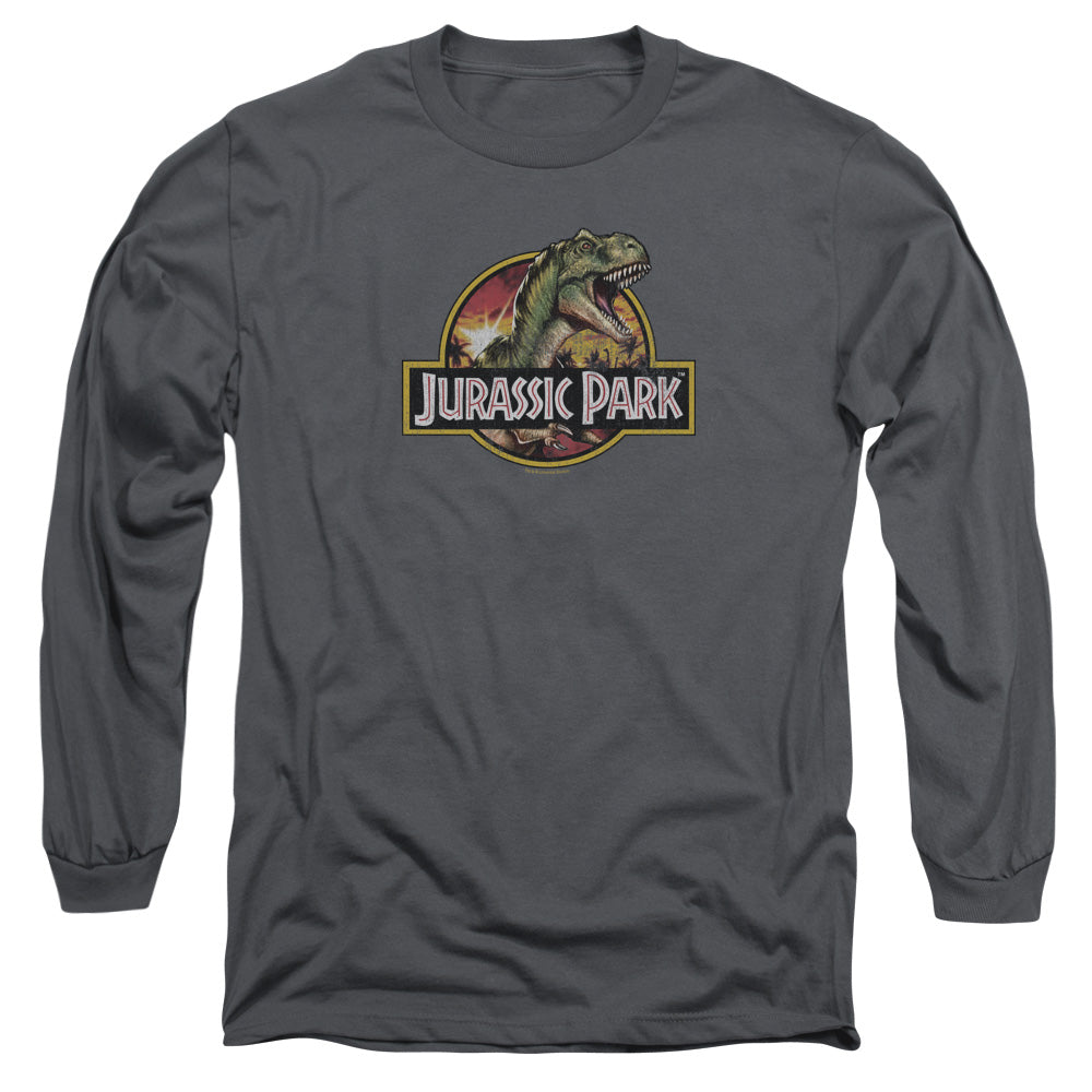 Jurassic Park Retro Rex Mens Long Sleeve Shirt Charcoal