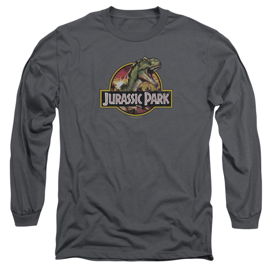 Jurassic Park Retro Rex Mens Long Sleeve Shirt Charcoal