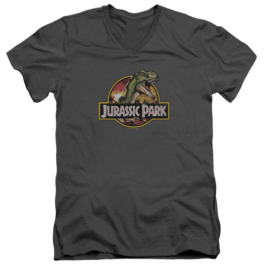 Jurassic Park Retro Rex Mens Slim Fit V-Neck T Shirt Charcoal