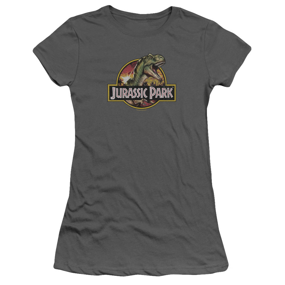 Jurassic Park Retro Rex Junior Sheer Cap Sleeve Womens T Shirt Charcoal