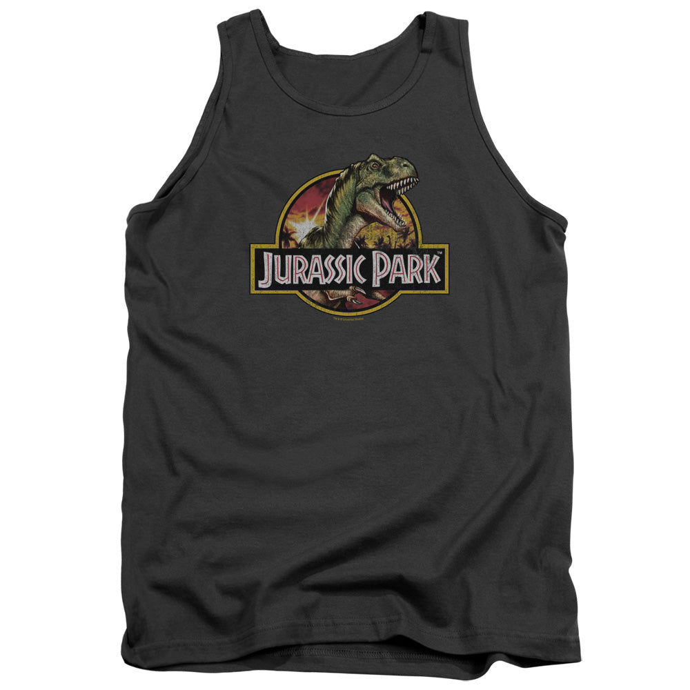 Jurassic Park Retro Rex Mens Tank Top Shirt Charcoal