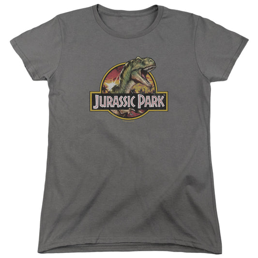 Jurassic Park Retro Rex Womens T Shirt Charcoal