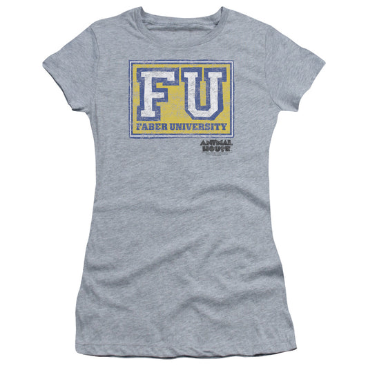 Animal House Faber University Junior Sheer Cap Sleeve Womens T Shirt Athletic Heather