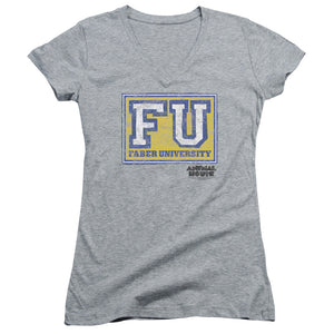 Animal House Faber University Junior Sheer Cap Sleeve V-Neck Womens T Shirt Athletic Heather