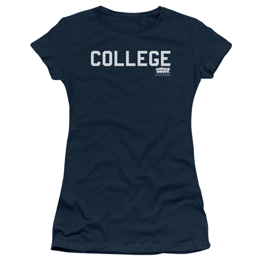 Animal House College Junior Sheer Cap Sleeve Womens T Shirt Navy Blue