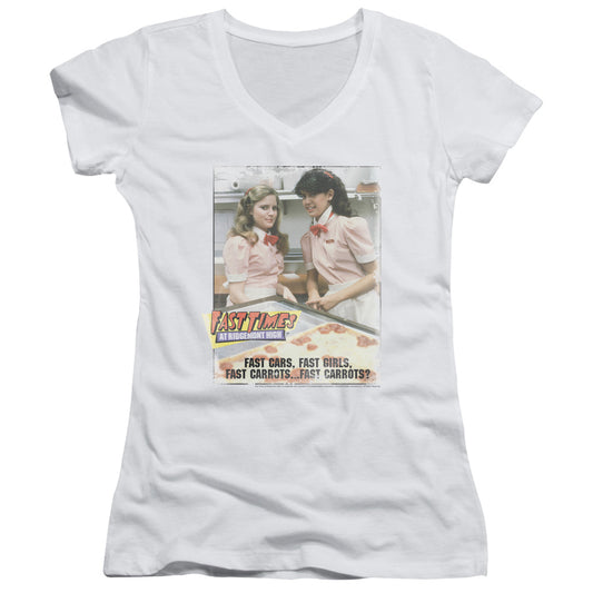 Fast Times at Ridgemont High Fast Carrots Junior Sheer Cap Sleeve V-Neck Womens T Shirt White