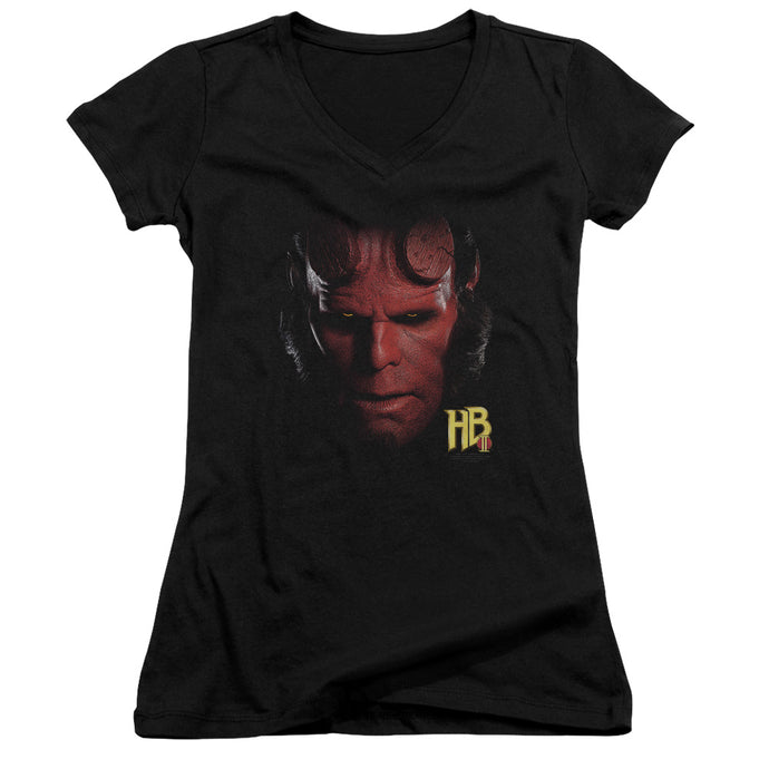 Hellboy II Hellboy Head Junior Sheer Cap Sleeve V-Neck Womens T Shirt Black