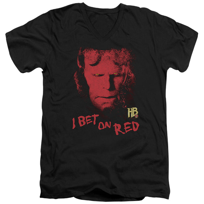 Hellboy II I Bet On Red Mens Slim Fit V-Neck T Shirt Black