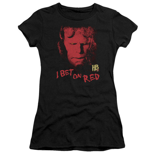 Hellboy II I Bet On Red Junior Sheer Cap Sleeve Womens T Shirt Black