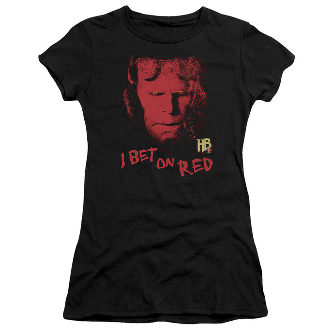 Hellboy II I Bet On Red Junior Sheer Cap Sleeve Womens T Shirt Black