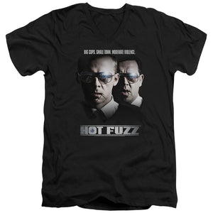 Hot Fuzz Big Cops Mens Slim Fit V-Neck T Shirt Black