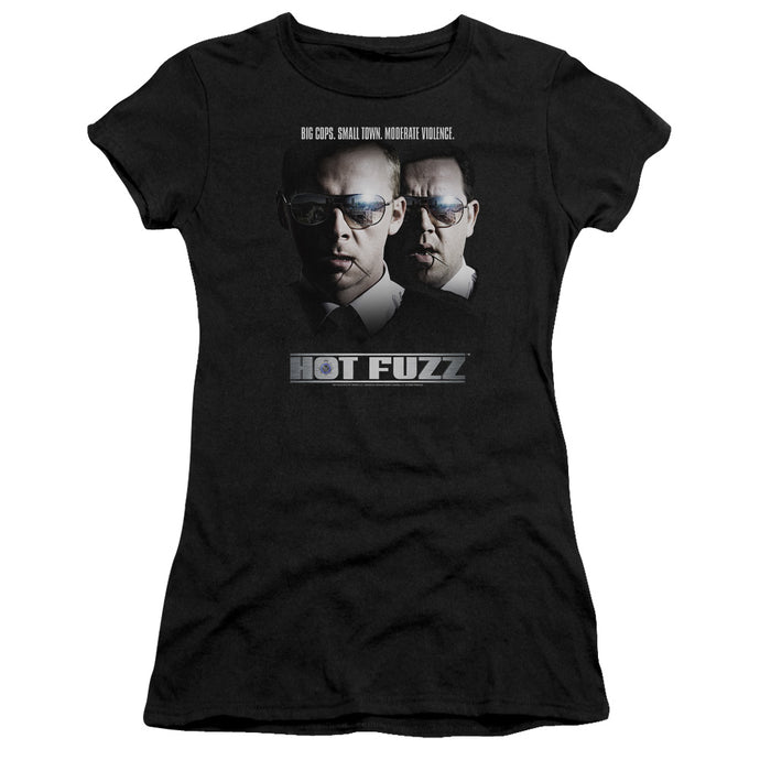 Hot Fuzz Big Cops Junior Sheer Cap Sleeve Womens T Shirt Black