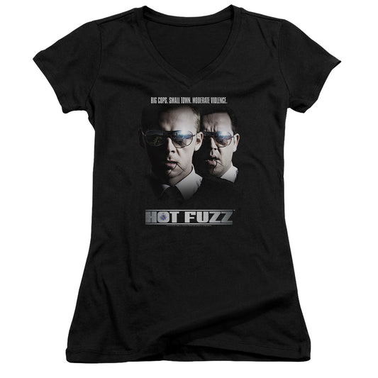 Hot Fuzz Big Cops Junior Sheer Cap Sleeve V-Neck Womens T Shirt Black