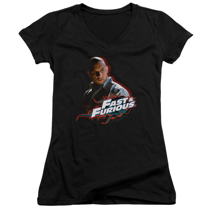 Fast And The Furious Toretto Junior Sheer Cap Sleeve V-Neck Womens T Shirt Black