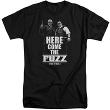 Load image into Gallery viewer, Hot Fuzz Here Come The Fuzz Mens Tall T Shirt Black