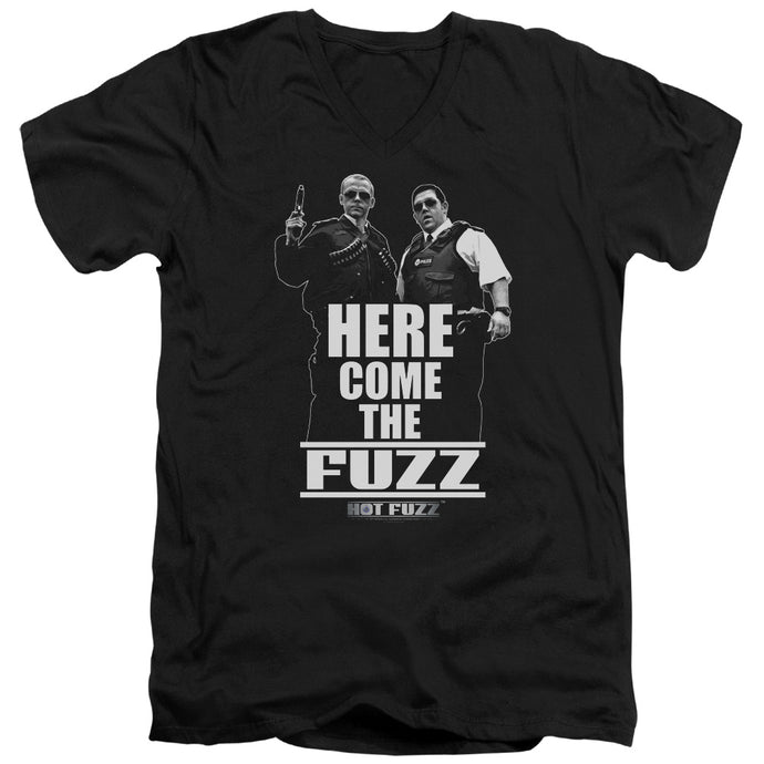 Hot Fuzz Here Come The Fuzz Mens Slim Fit V-Neck T Shirt Black