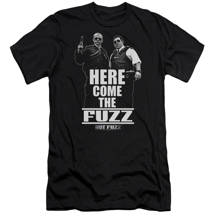 Hot Fuzz Here Come The Fuzz Slim Fit Mens T Shirt Black
