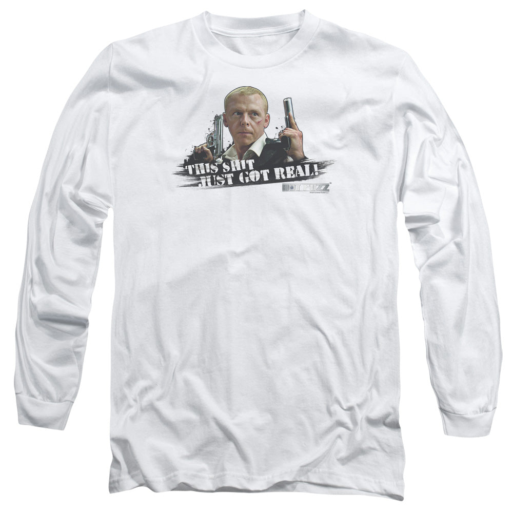 Hot Fuzz Just Got Real Mens Long Sleeve Shirt White