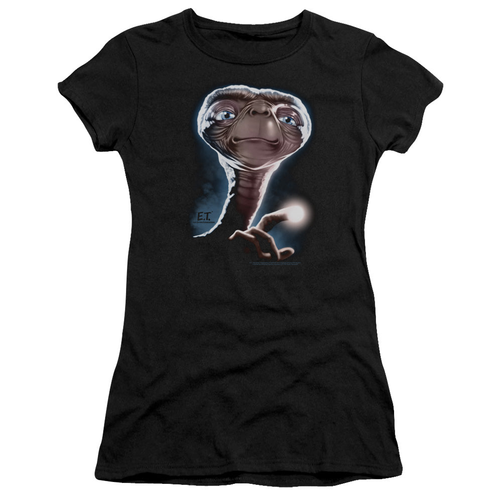 ET the Extra Terrestrial Portrait Junior Sheer Cap Sleeve Womens T Shirt Black