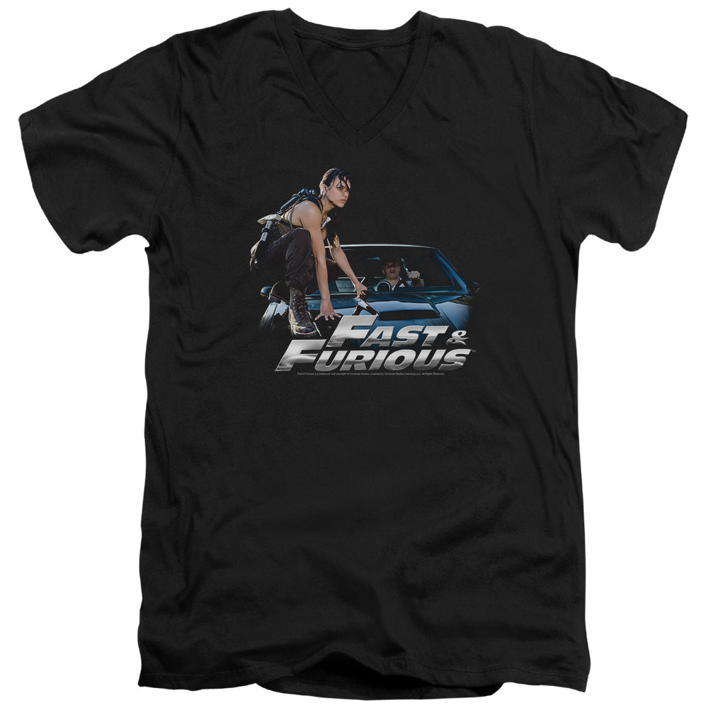 Fast And The Furious Car Ride Mens Slim Fit V-Neck T Shirt Black