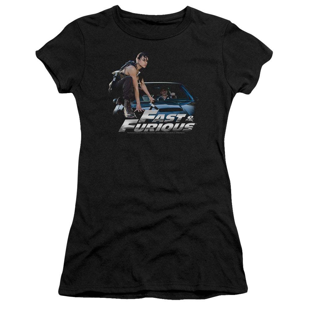 Fast And The Furious Car Ride Junior Sheer Cap Sleeve Womens T Shirt Black