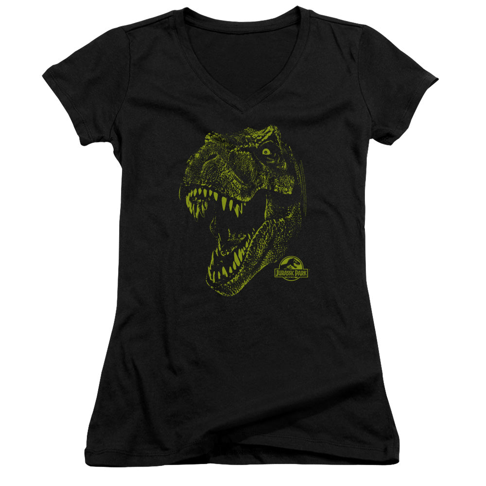 Jurassic Park Rex Mount Junior Sheer Cap Sleeve V-Neck Womens T Shirt Black