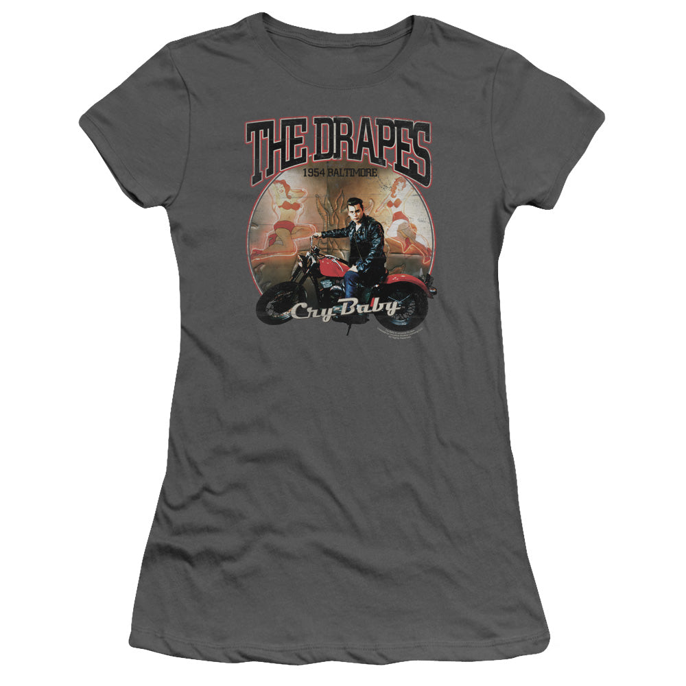 Cry Baby Drapes Junior Sheer Cap Sleeve Womens T Shirt Charcoal