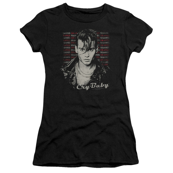 Cry Baby Drapes and Squares Junior Sheer Cap Sleeve Womens T Shirt Black