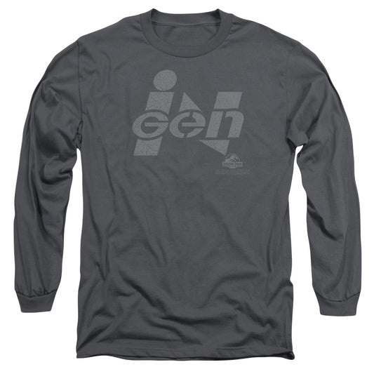 Jurassic Park Ingen Logo Mens Long Sleeve Shirt Charcoal
