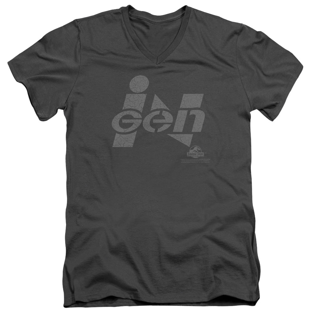 Jurassic Park Ingen Logo Mens Slim Fit V-Neck T Shirt Charcoal