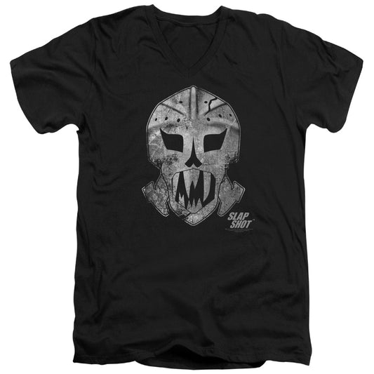 Slap Shot Goalie Mask Mens Slim Fit V Neck T Shirt Black