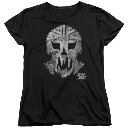 Slap Shot Goalie Mask Womens T Shirt Black