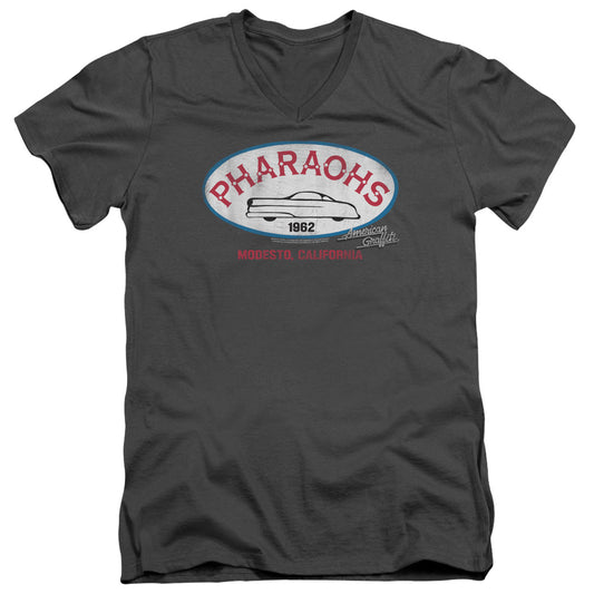 American Graffiti Pharaohs Mens Slim Fit V-Neck T Shirt Charcoal